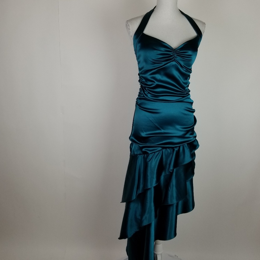 Blondie Nites Teal Assymetrical Formal Dress